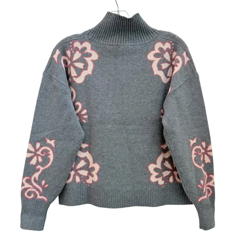 Anthropologie Montana Mock Neck Sweater Maeve Half Zip Up Grey Pink Womens XS - Picture 6 of 11